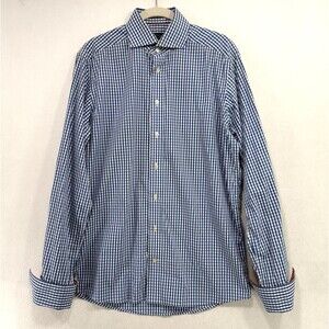 Eton of Sweden Shirt Men 15.5/39 Blue White Gingham Ganghester 1928 French Cuff